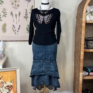 90s Y2k Sequin Beaded Butterfly Slinky Stretch Top Fairy Whimsigoth Witchy M L